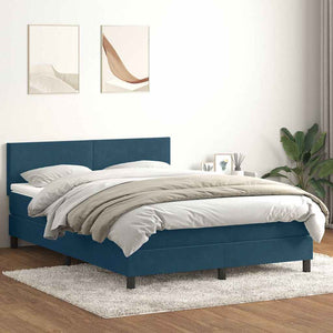 vidaXL Box Spring Bed with Mattress & LED Dark Blue 160x220 cm Velvet