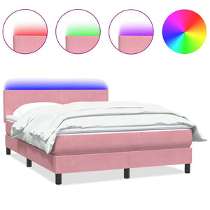 vidaXL Box Spring Bed with Mattress & LED Pink 160x220 cm Velvet