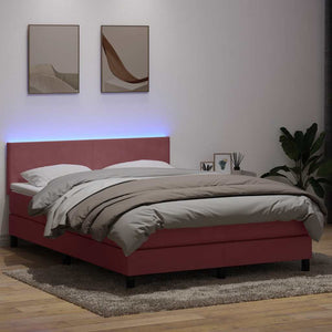 vidaXL Box Spring Bed with Mattress & LED Pink 160x220 cm Velvet