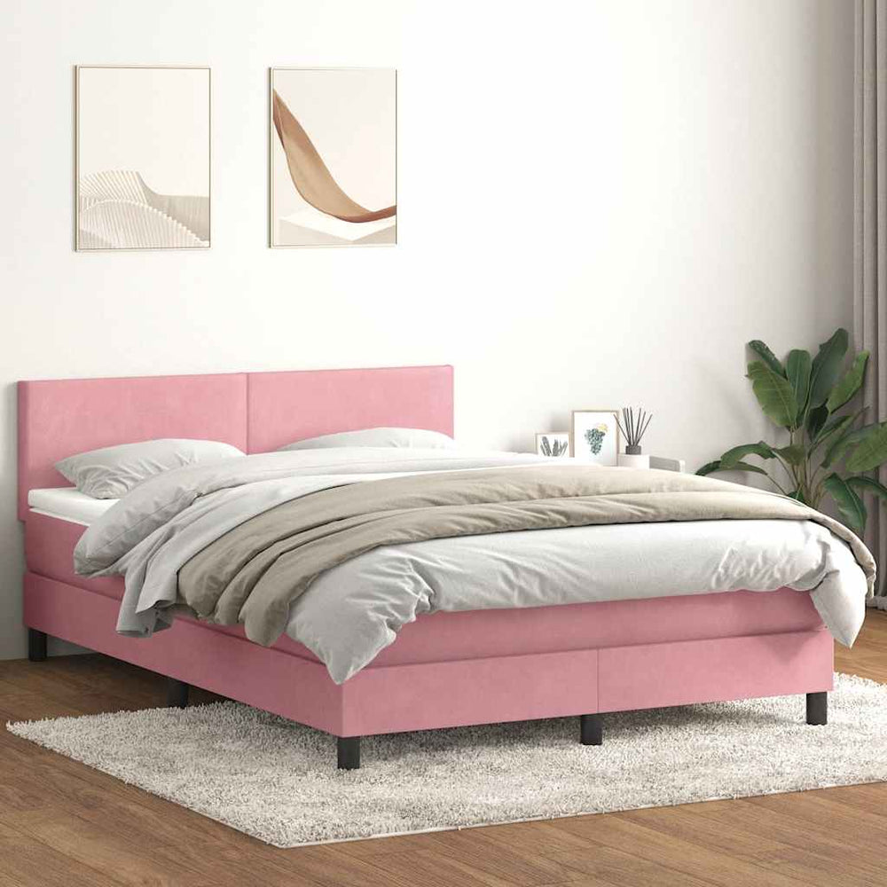 vidaXL Box Spring Bed with Mattress & LED Pink 160x220 cm Velvet
