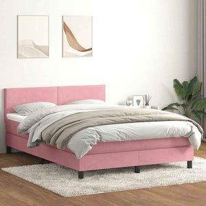 vidaXL Box Spring Bed with Mattress & LED Pink 160x220 cm Velvet