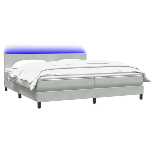 vidaXL Box Spring Bed with Mattress & LED Light Grey 180x220 cm Velvet