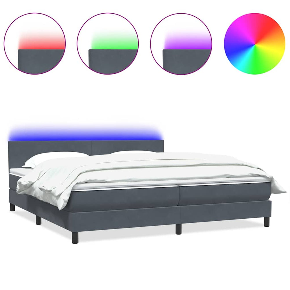 vidaXL Box spring bed with mattress & LED Dark Grey 180x220 cm Velvet
