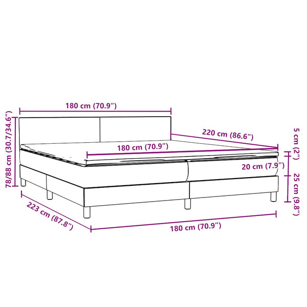 vidaXL Box spring bed with mattress & LED Dark Grey 180x220 cm Velvet