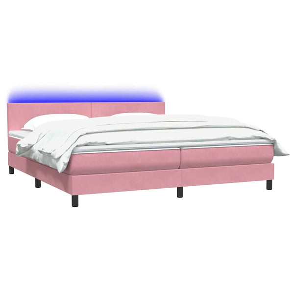 vidaXL Box Spring Bed with Mattress & LED Pink 180x220 cm Velvet