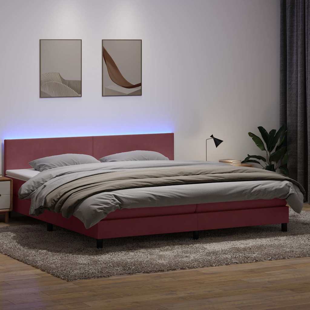 vidaXL Box Spring Bed with Mattress & LED Pink 180x220 cm Velvet