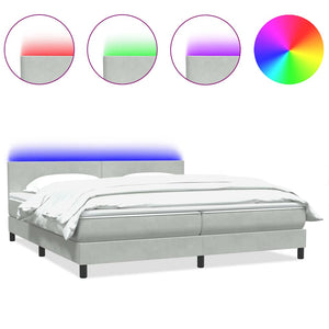 vidaXL Box Spring Bed with Mattress & LED Light Grey 200x220 cm Velvet