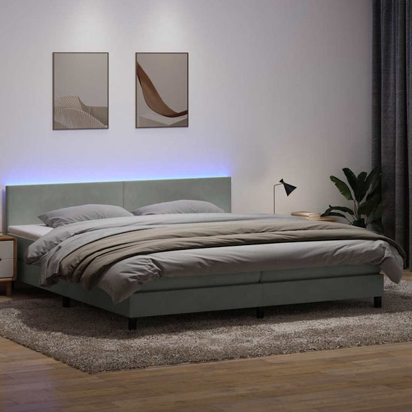 vidaXL Box Spring Bed with Mattress & LED Light Grey 200x220 cm Velvet