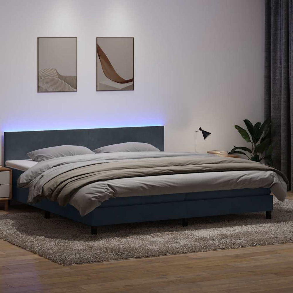 vidaXL Box Spring Bed with Mattress & LED Dark Grey 200x220 cm Velvet