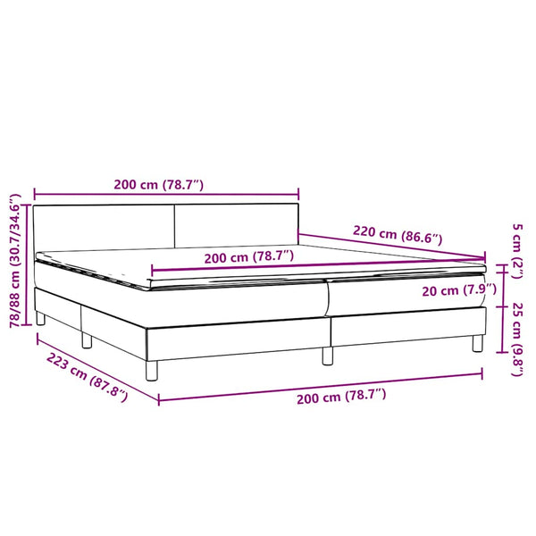 vidaXL Box Spring Bed with Mattress & LED Black 200x220 cm Velvet