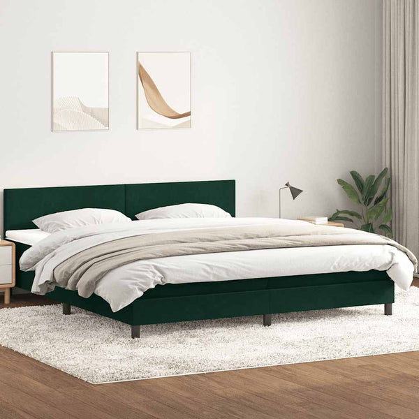vidaXL Box Spring Bed with Mattress & LED Dark Green 200x220 cm Velvet