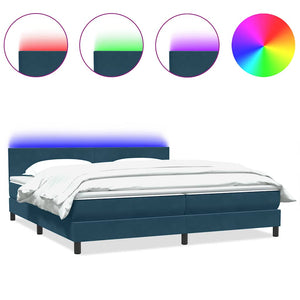 vidaXL Box Spring Bed with Mattress & LED Dark Blue 200x220 cm Velvet