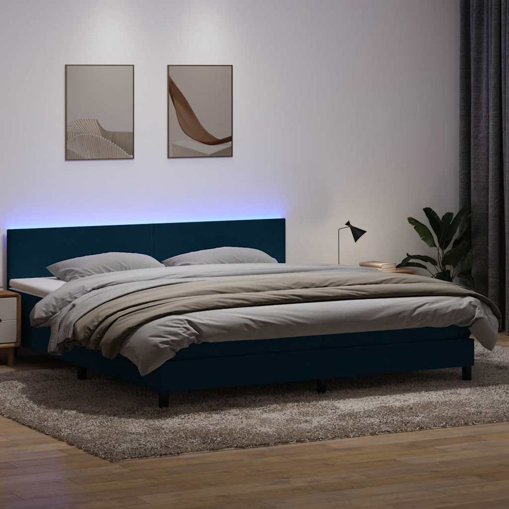 vidaXL Box Spring Bed with Mattress & LED Dark Blue 200x220 cm Velvet