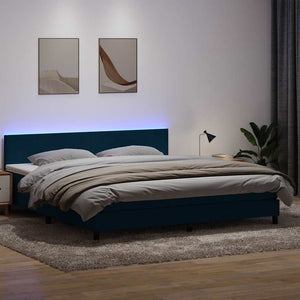 vidaXL Box Spring Bed with Mattress & LED Dark Blue 200x220 cm Velvet