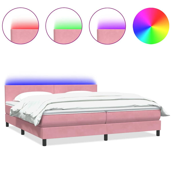vidaXL Box Spring Bed with Mattress & LED Pink 200x220 cm Velvet