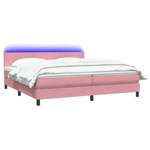 vidaXL Box Spring Bed with Mattress & LED Pink 200x220 cm Velvet