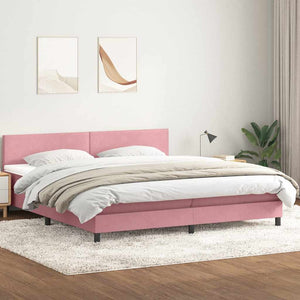 vidaXL Box Spring Bed with Mattress & LED Pink 200x220 cm Velvet