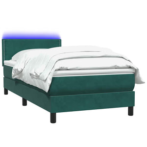 vidaXL Box Spring Bed with Mattress & LED Dark Green 100x210 cm Velvet
