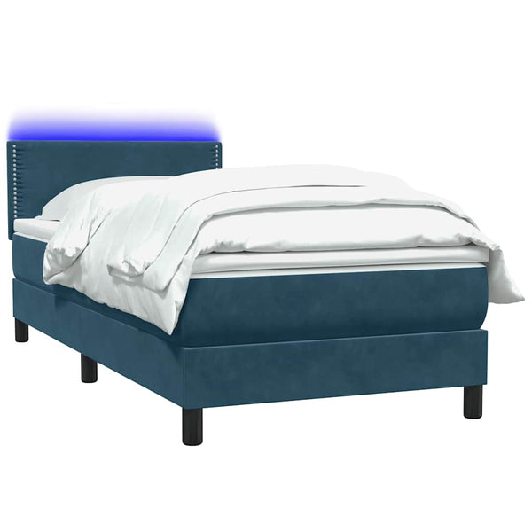 vidaXL Box Spring Bed with Mattress & LED Dark Blue 100x210 cm Velvet