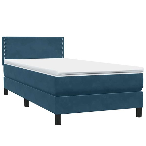 vidaXL Box Spring Bed with Mattress & LED Dark Blue 100x210 cm Velvet