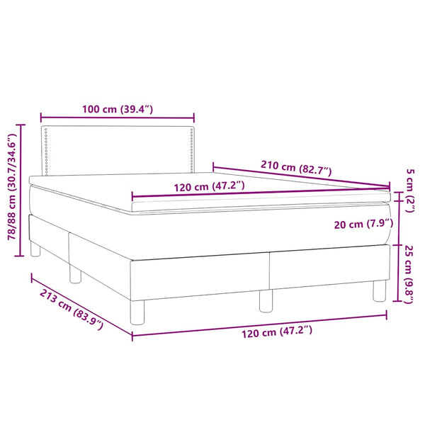 vidaXL Box Spring Bed with Mattress & LED Dark Green 120x210 cm Velvet