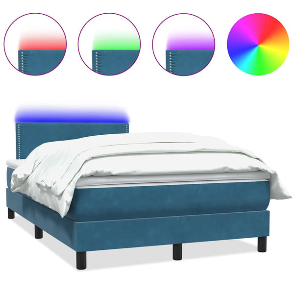 vidaXL Box Spring Bed with Mattress & LED Dark Blue 120x210 cm Velvet