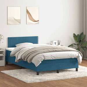 vidaXL Box Spring Bed with Mattress & LED Dark Blue 120x210 cm Velvet