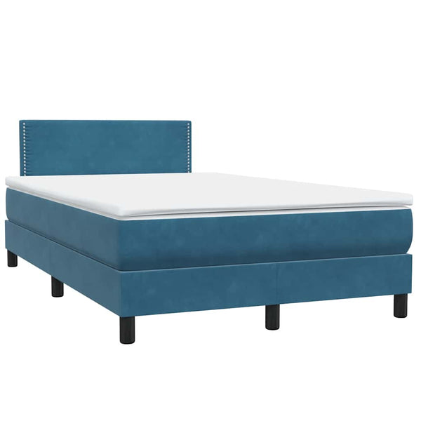 vidaXL Box Spring Bed with Mattress & LED Dark Blue 120x210 cm Velvet