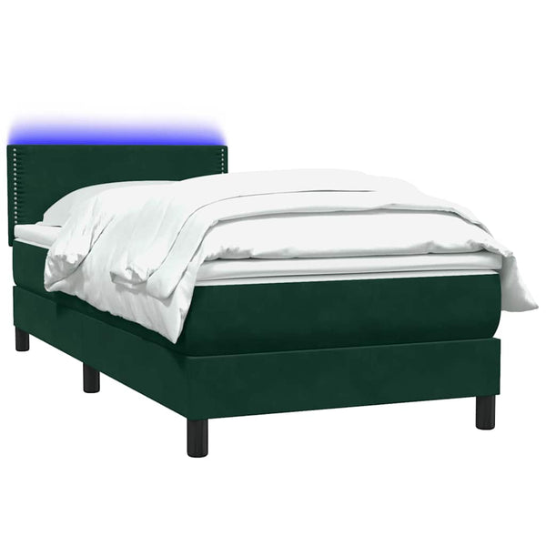vidaXL Box Spring Bed with Mattress & LED Dark Green 100x220 cm Velvet