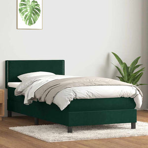 vidaXL Box Spring Bed with Mattress & LED Dark Green 100x220 cm Velvet