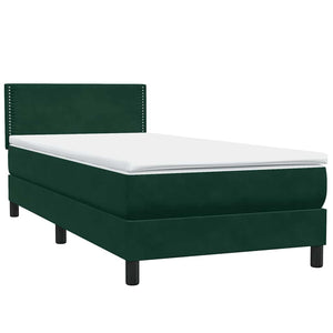 vidaXL Box Spring Bed with Mattress & LED Dark Green 100x220 cm Velvet