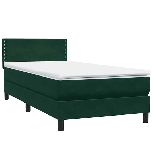vidaXL Box Spring Bed with Mattress & LED Dark Green 100x220 cm Velvet