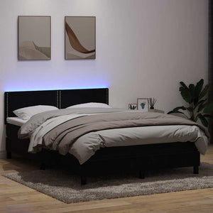vidaXL Box Spring Bed with Mattress & LED Black 160x220 cm Velvet
