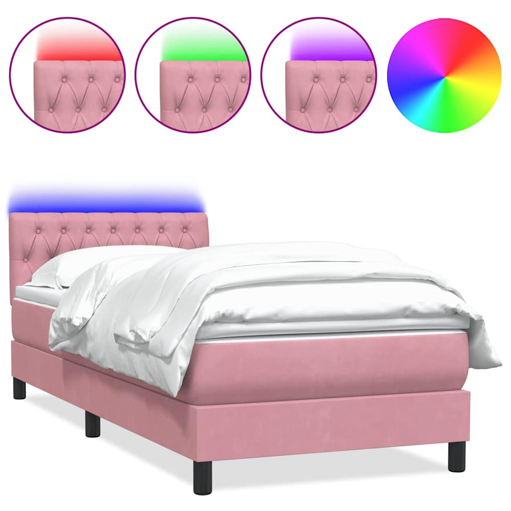 vidaXL Box Spring Bed with Mattress & LED Pink 100x210 cm Velvet