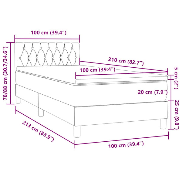 vidaXL Box Spring Bed with Mattress & LED Pink 100x210 cm Velvet