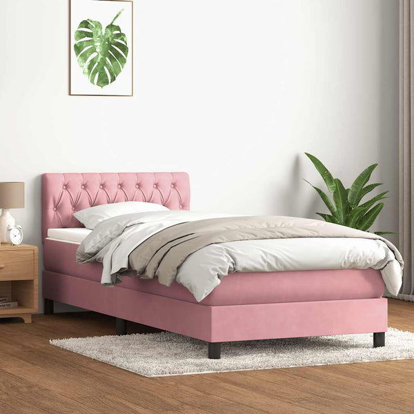 vidaXL Box Spring Bed with Mattress & LED Pink 100x210 cm Velvet