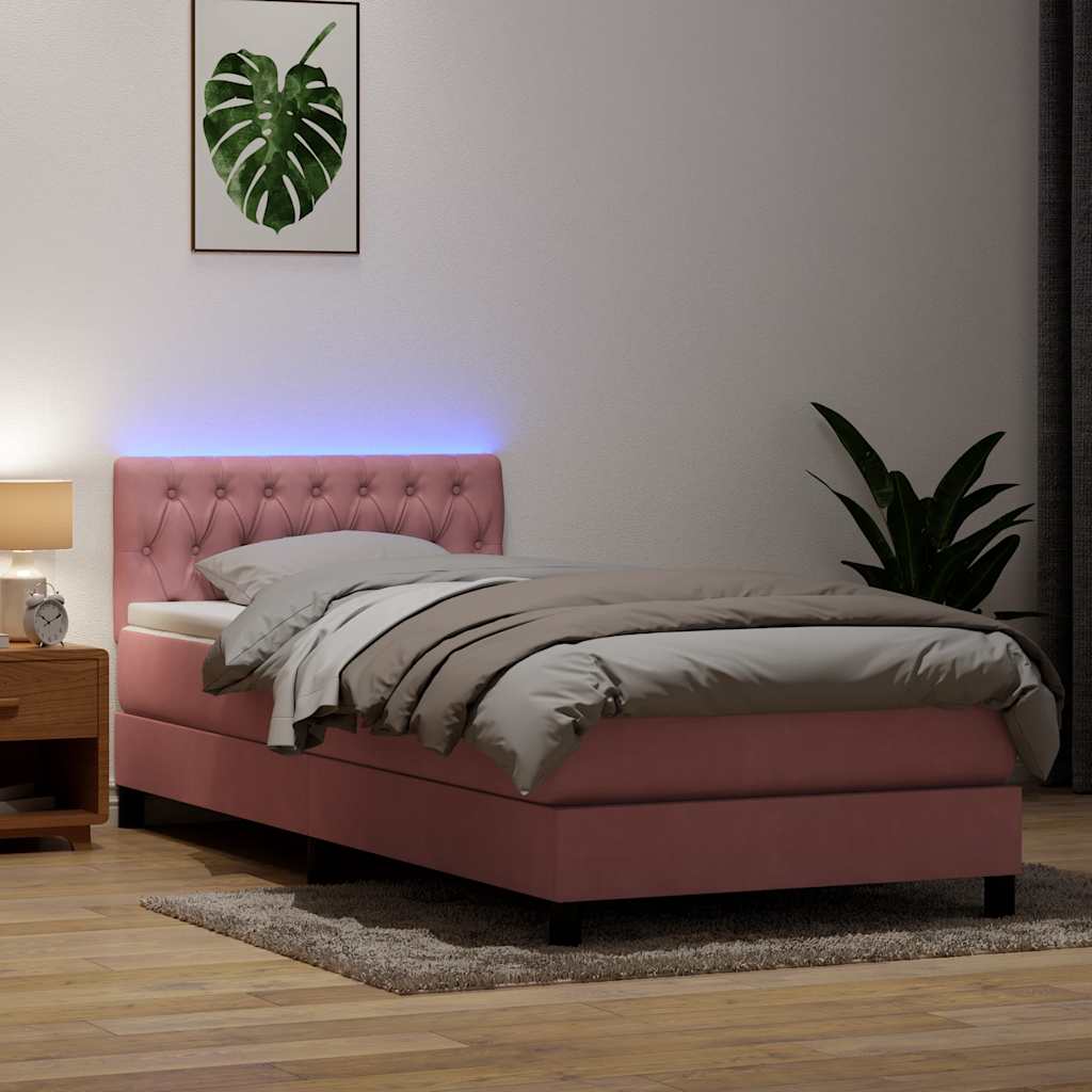vidaXL Box Spring Bed with Mattress & LED Pink 100x210 cm Velvet