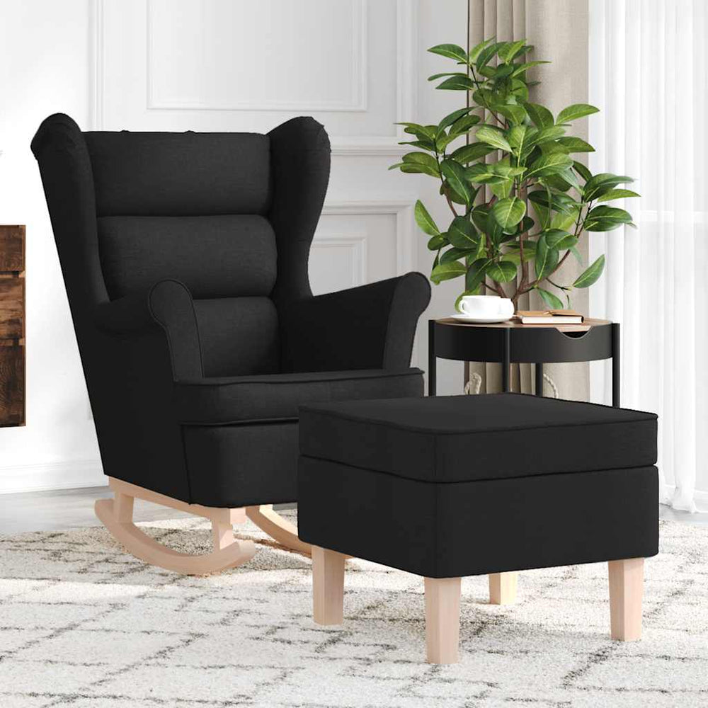 vidaXL Rocking Chair with Footrest Black Fabric