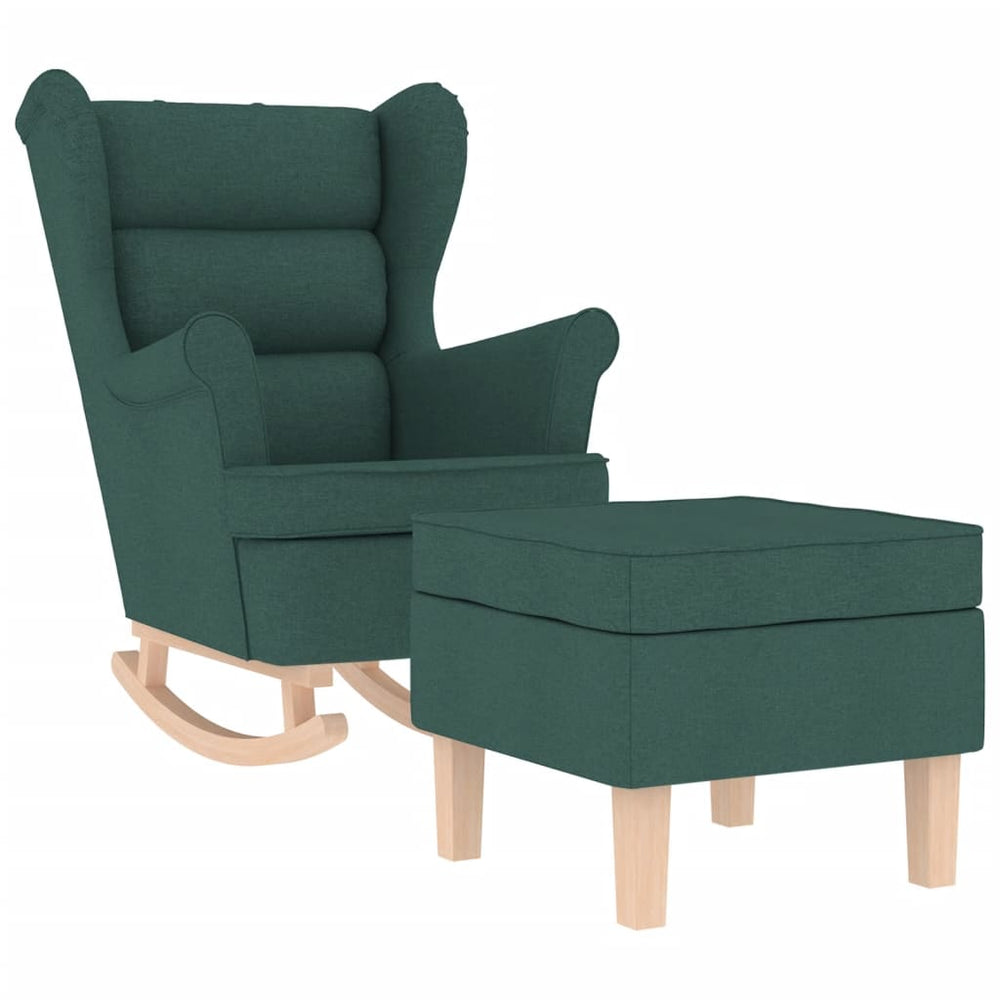 vidaXL Rocking Chair with Footrest Dark Green Fabric