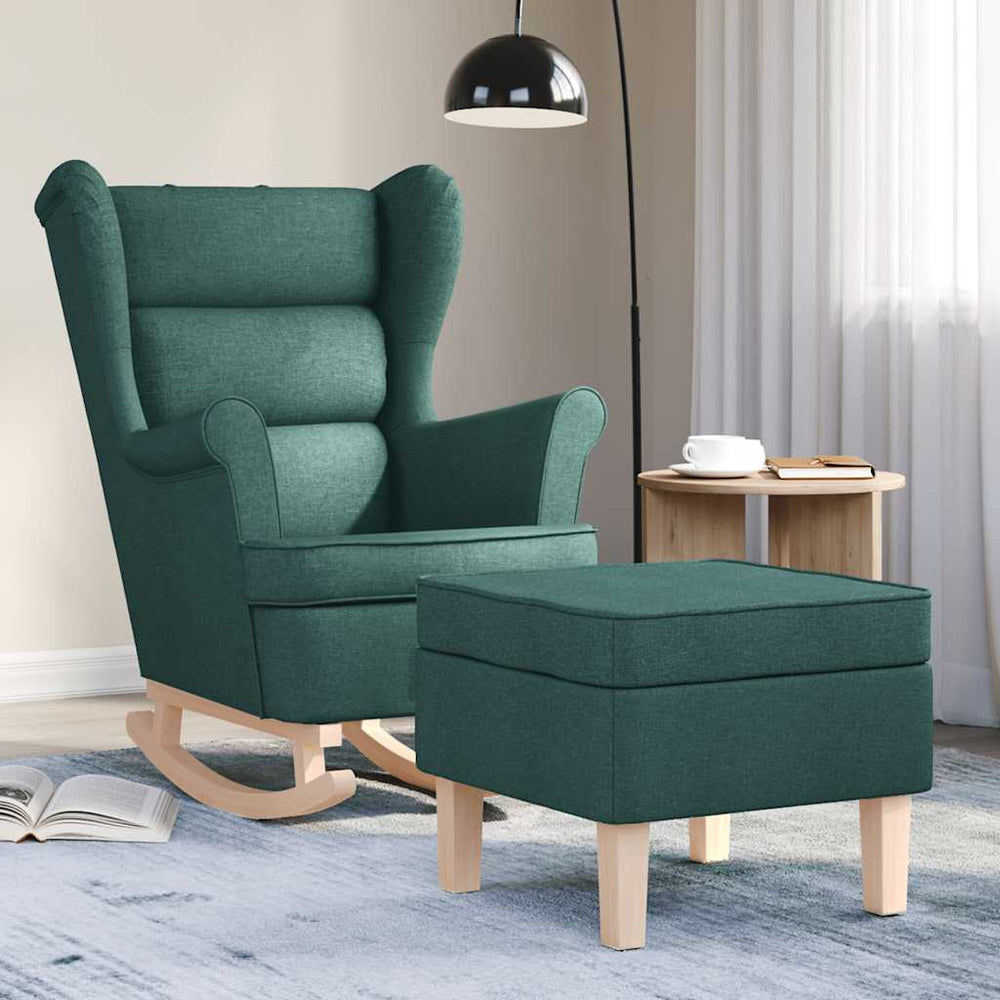 vidaXL Rocking Chair with Footrest Dark Green Fabric