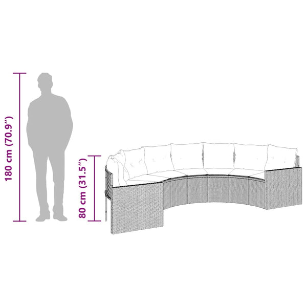 Halbrundes Gartensofa mit Kissen Schwarz
