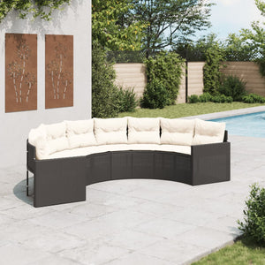 Halbrundes Gartensofa mit Kissen Schwarz