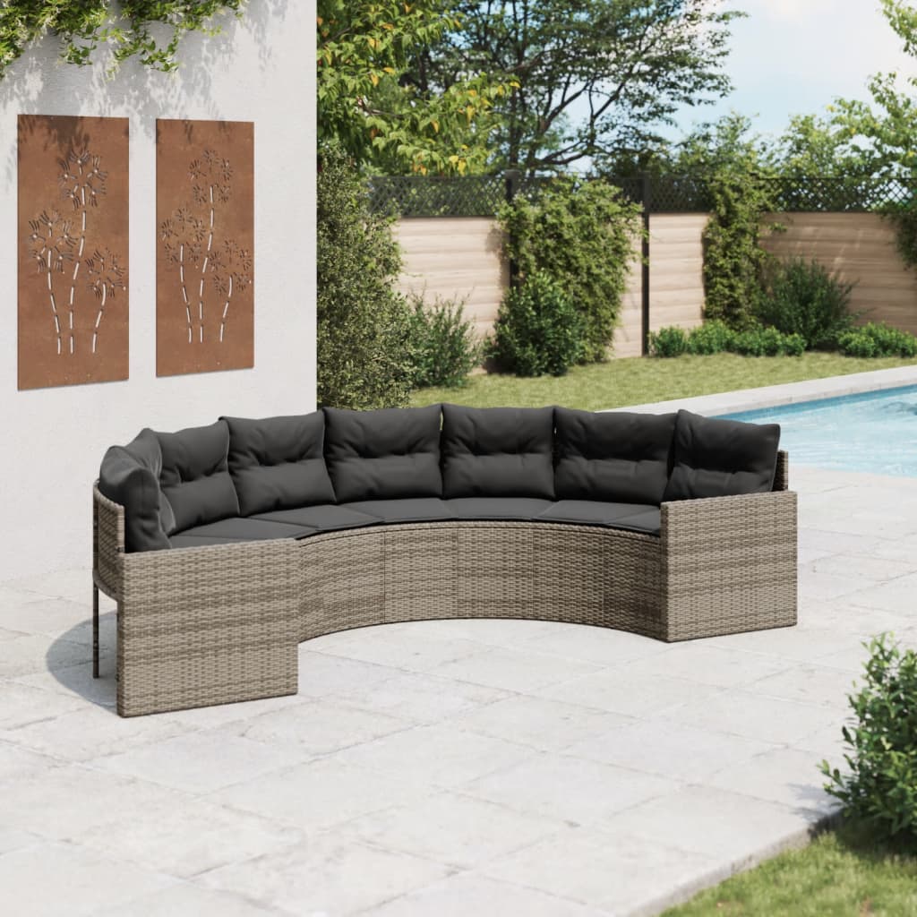 Graues Gartensofa Halbrund mit Kissen