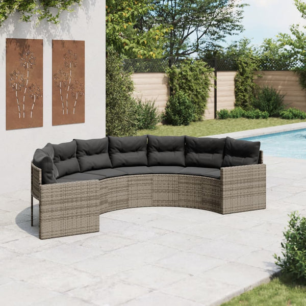 Graues Gartensofa Halbrund mit Kissen