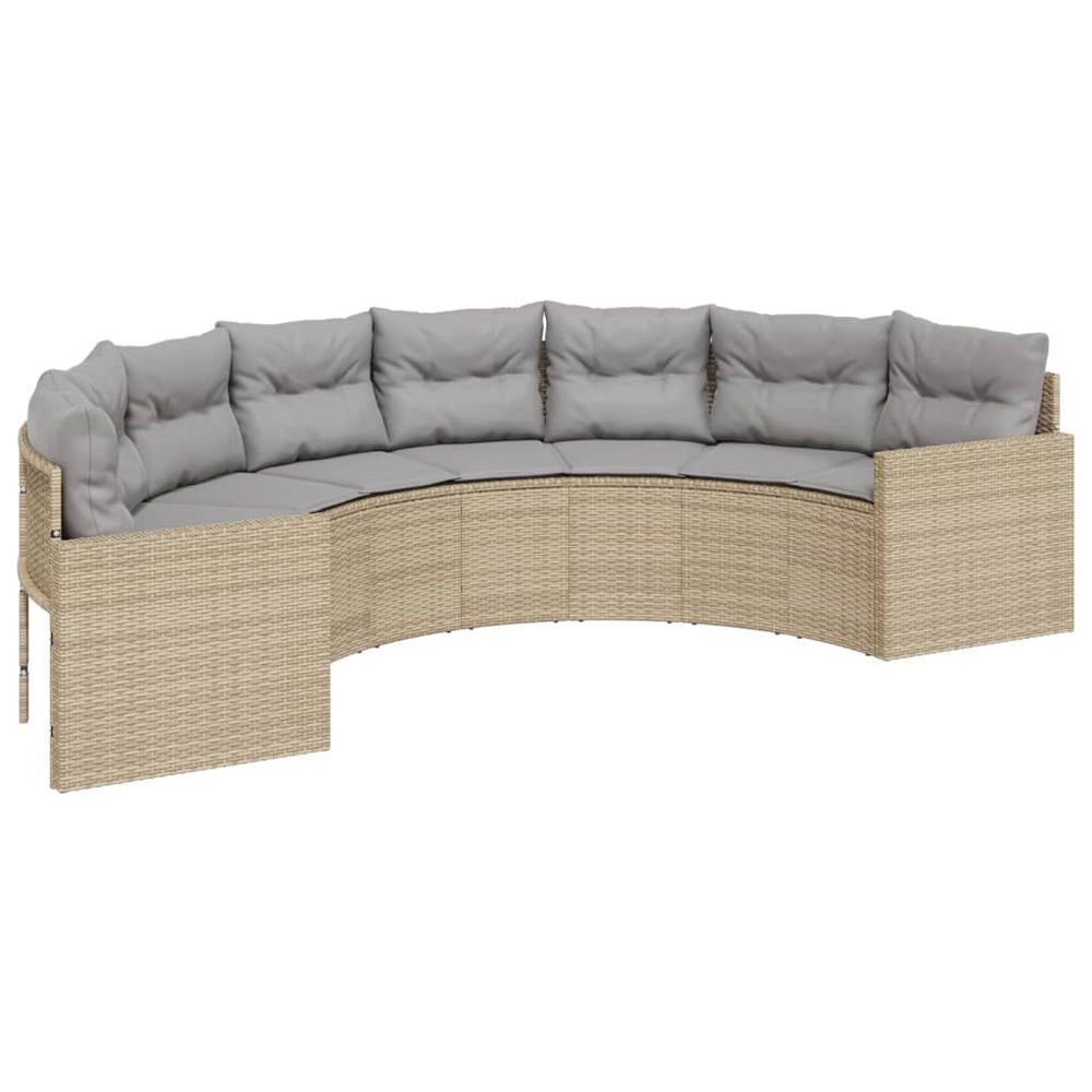 Halbrundes Gartensofa Beige Poly-Rattan mit Kissen