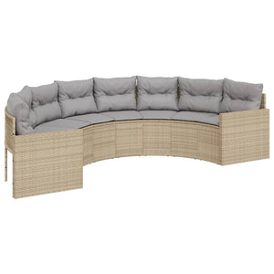 Halbrundes Gartensofa Beige Poly-Rattan mit Kissen