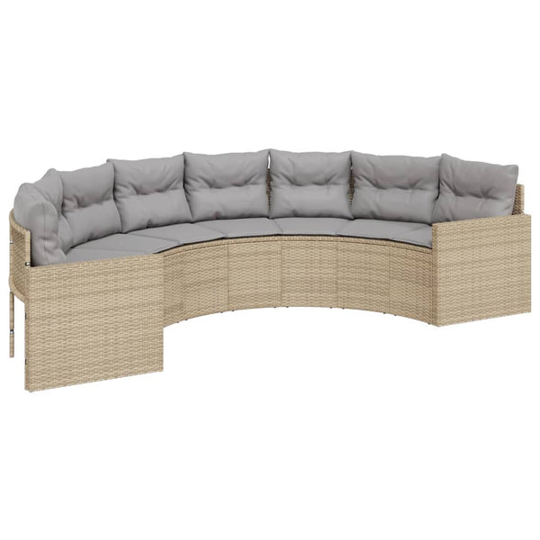 Halbrundes Gartensofa Beige Poly-Rattan mit Kissen