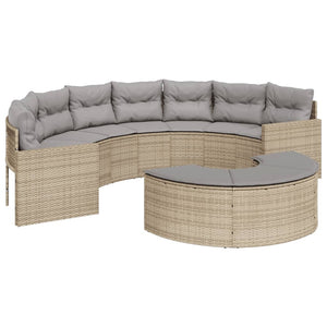 Halbrundes Gartensofa Beige Poly-Rattan mit Kissen