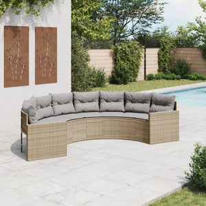 Halbrundes Gartensofa Beige Poly-Rattan mit Kissen