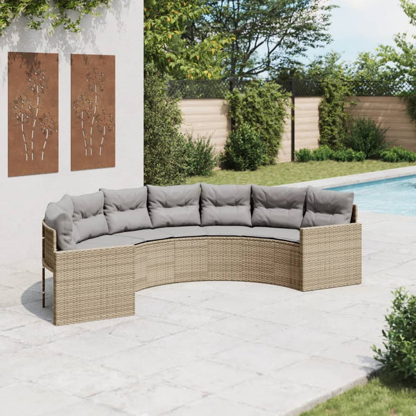Halbrundes Gartensofa Beige Poly-Rattan mit Kissen